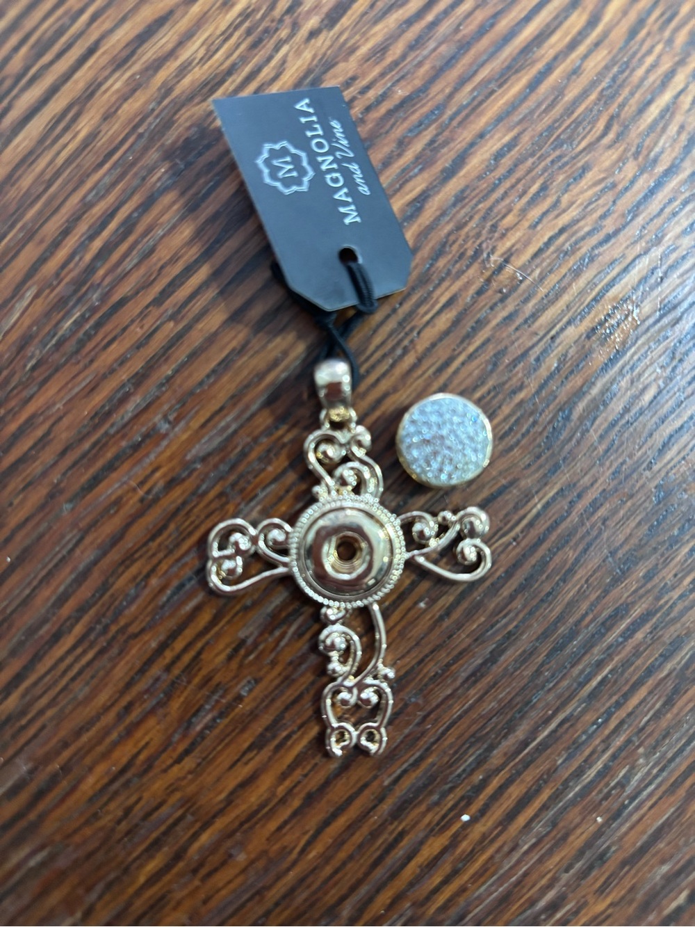 Magnolia and Vine Gold Filigree Cross Pendant with Snap